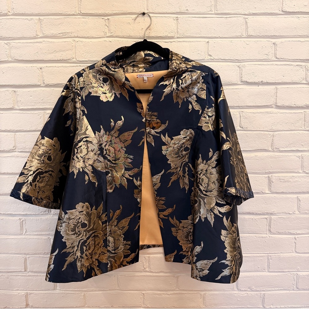 Frances Valentine Floral Brocade Jacket with Navy and Gold Design